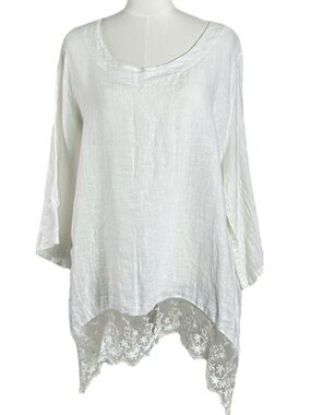 Stella Martini White Linen & Lace Ethereal Dainty Billowy Tunic Top 1X NWT Italy